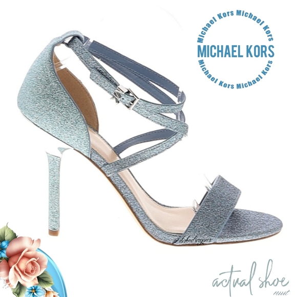 Michael Kors Sparkling Blue Strappy Caged Heels Party Elegant Wrapped Heel NWT - Picture 8 of 16